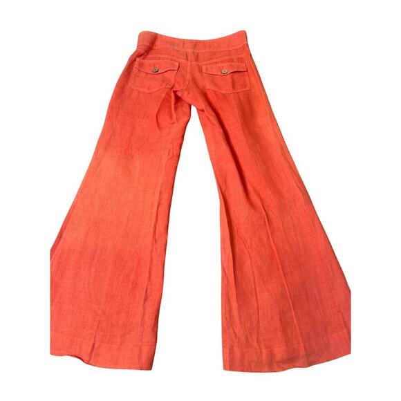 Elevenses sailor pants wide leg trouser 100% linen coral orange SZ 0 high waist - Picture 3 of 9